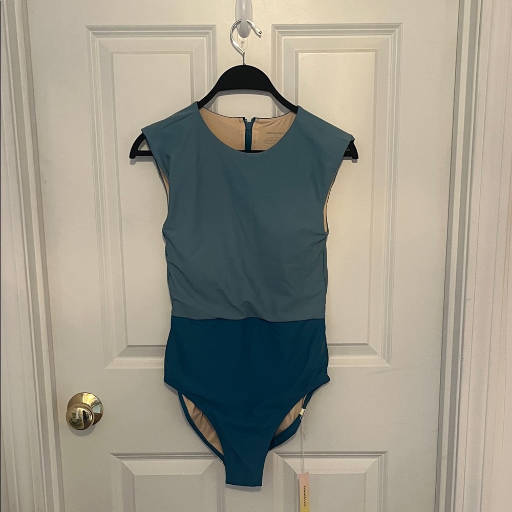 NWT! Summersalt Two tone blue one piece bathing suit.